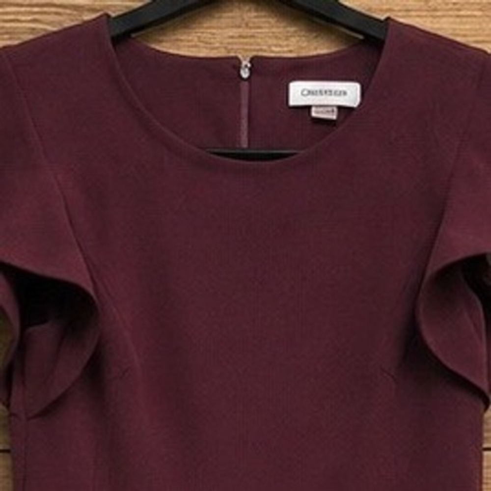 Calvin Klein Burgundy Ruffle Sleeve Wide Leg Jumpsuit with Pockets Size 6 Small - Picture 7 of 8